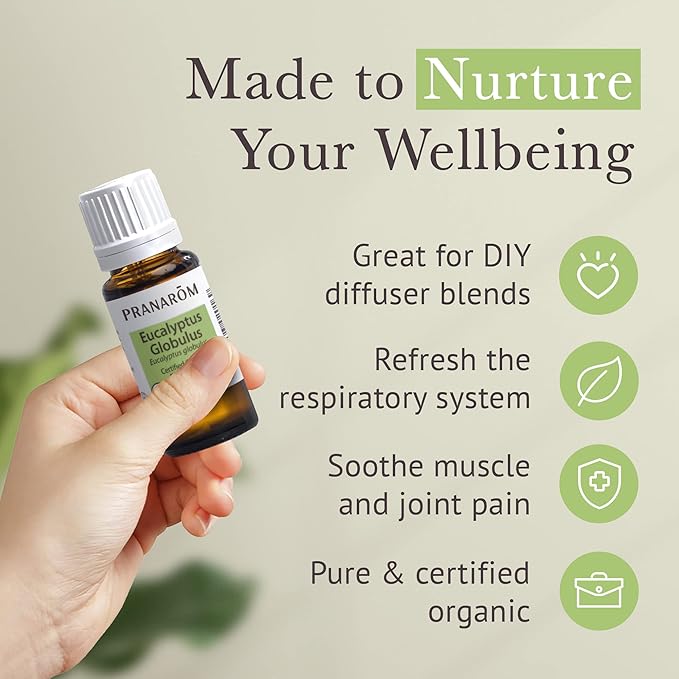 Pranarom USDA Certified Organic Eucalyptus Globulus Essential Oil (30ml), 100% Pure Undiluted Therapeutic Grade from Portugal for Aromatherapy, Diffuser, Topical Care, Relaxation-Velvo Beauty