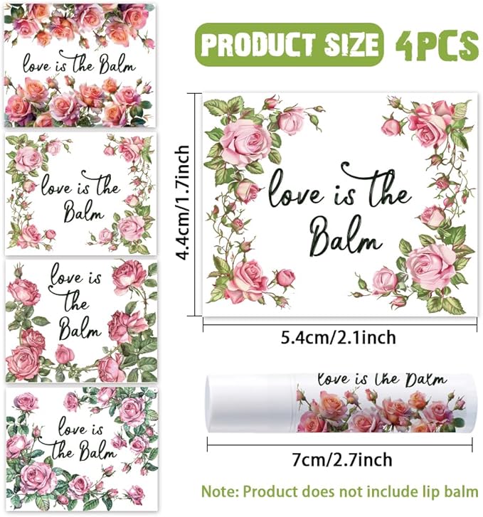 OLYCRAFT 100Pcs 4 Styles Pink Rose Lipstick Tag Stickers Vintage Lip Balm Label Sticker 2.1x1.7 inch/54x44mm Self Adhesive Border Lipstick Labels for Lip Balm Container Tubes Wrapping Decorations-Velvo Beauty