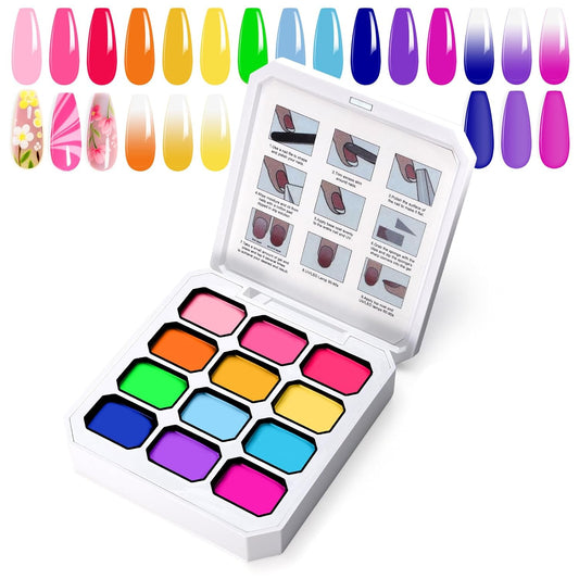 Gradient Painting Gel, 12 Bright Colors Ombre Gel Nail Polish for Pigment Pat Aura Nails, French Manicure DIY Nail Art Long-lasting No-wipe Palette Mojito Sunrise Canvas-Velvo Beauty