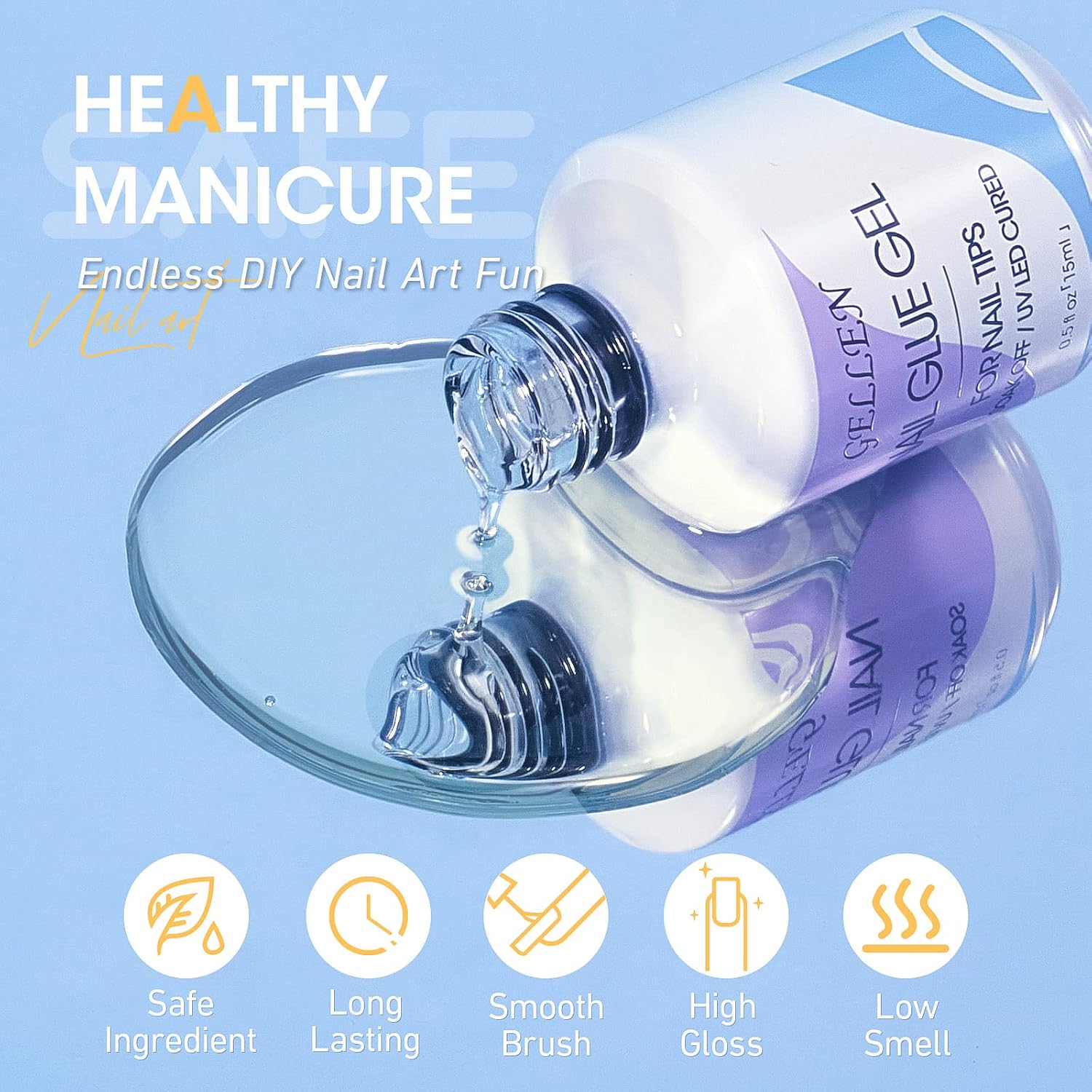 Gellen Nail Glue Gel, 2PCS 15ML 3 in 1 Gel Nail Glue for Acrylic Nail & Base Gel & Nail Strengthener Kit, Nail Glue for Press On Nails False Nails, Super Strong Gel Glue for Nail Extension-Velvo Beauty