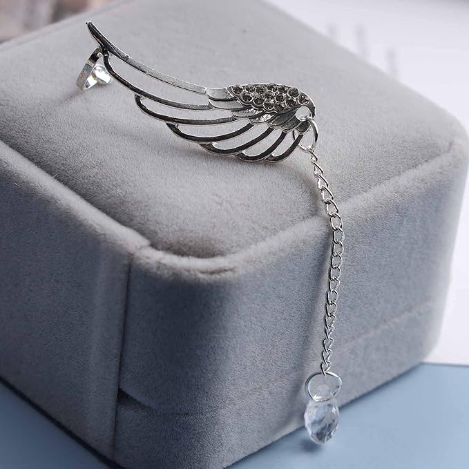 Boho Rhinestone Wing Ear Climbers Earrings Silver Crystal Drop Earring Chain Dangle Earrings Angel Wing Wrap Earrings Jewelry for Women and Girls Gifts-Velvo Beauty