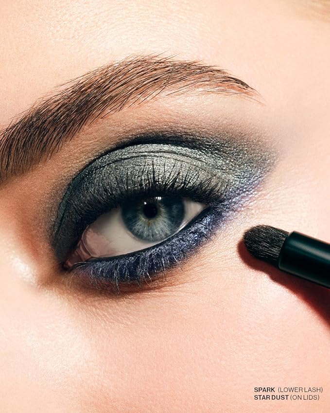 MAKE Beauty Multi-Chromatic Eye Shadow. Metal Reflecting Luminous Foil Finish Creamy, Buildable, Dimensional Long-wear, Crease-proof Powder Eyeshadow, Multichrome Shade - Spark, Navy Blue-Velvo Beauty