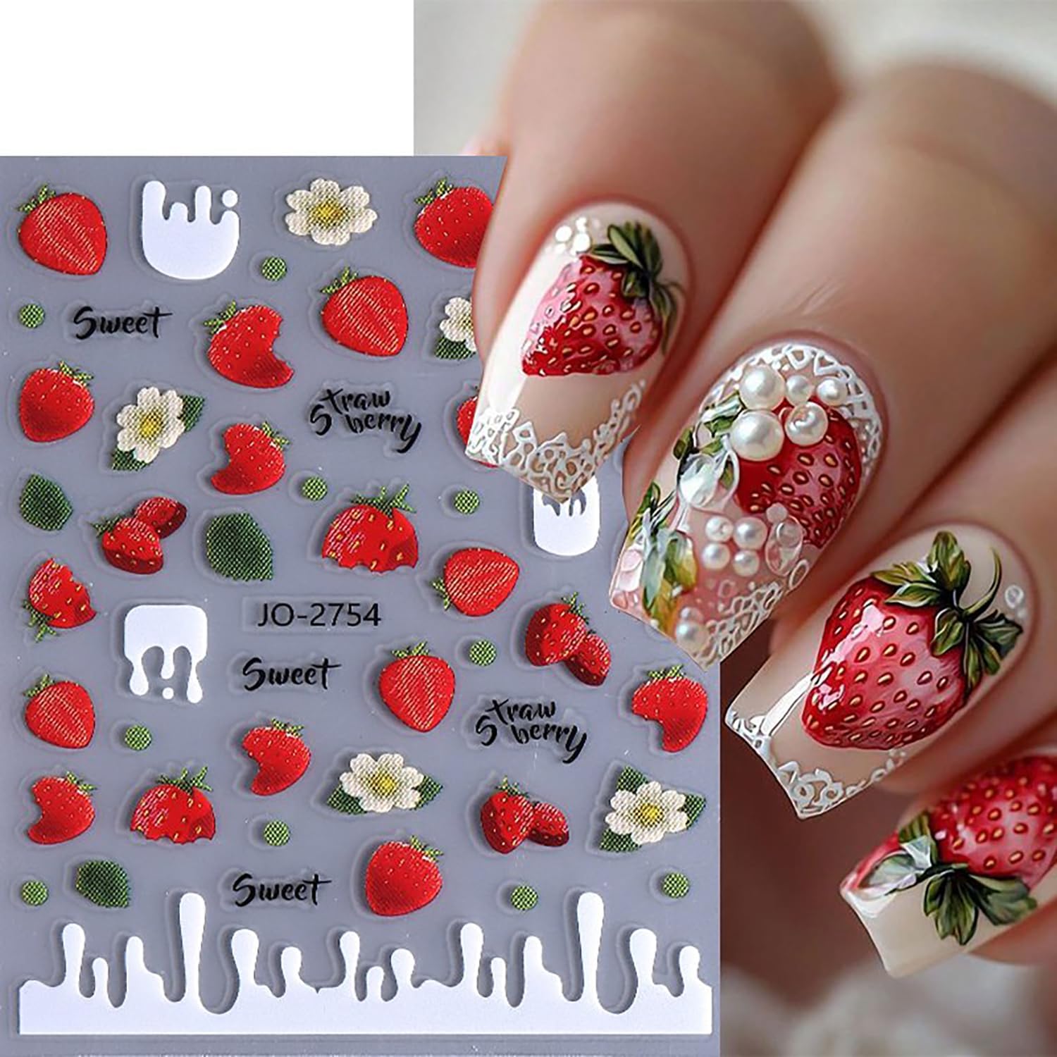6 Sheets Fruit Nail Art Stickers 3D Self -Adhesive Cherry Strawberry Nail Decals Holographic Lemon Peach Nail Stickers Summer Cute Fruite Nail Decals Decoration for Women DIY Manicure Supplies-Velvo Beauty