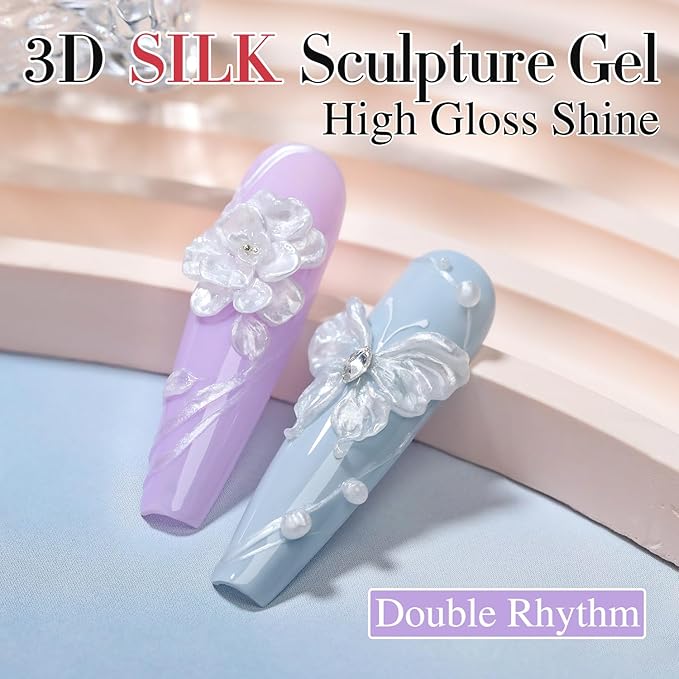 Double Rhythm 3D Nail Gel Pearl Solid Sculpting Gel for Nail Art Non-Sticky Hard Gel for Building Carving Molding Nail Extension Soak Off UV/LED Nail Art Salon Home DIY 0.5 Oz (Silver-Silk 01)-Velvo Beauty