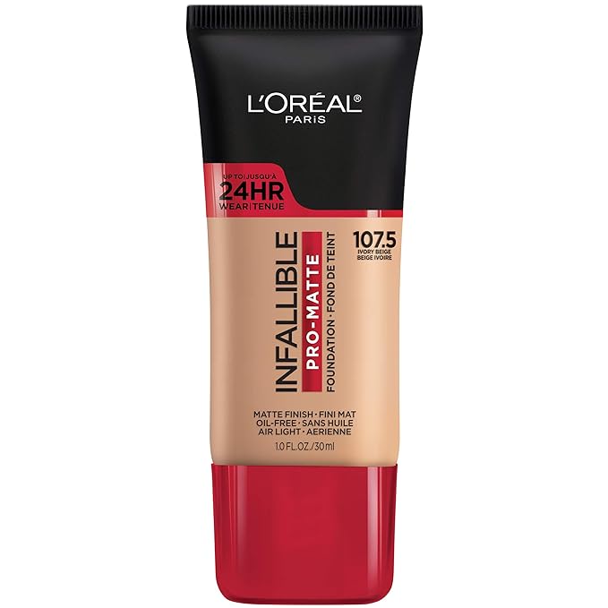 L'Oreal Paris Cosmetics Makeup Infallible Pro-Matte Liquid Longwear Foundation, Ivory Beige, 1 fl oz-Velvo Beauty