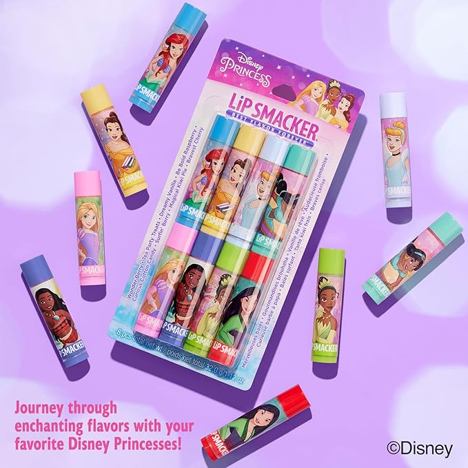 Lip Smacker Disney Princess Flavored Lip Balm Party Pack 8 Count, Clear, For Kids-Velvo Beauty