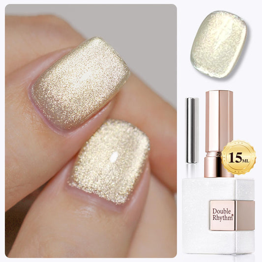 Double Rhythm Cat Eye Gel Polish with Magnet 15ML Ice Glass Holographic Glitter Shimmer Translucent Sheer Color Salon Soak Off Magnetic at Home (Gold-MC1140)-Velvo Beauty