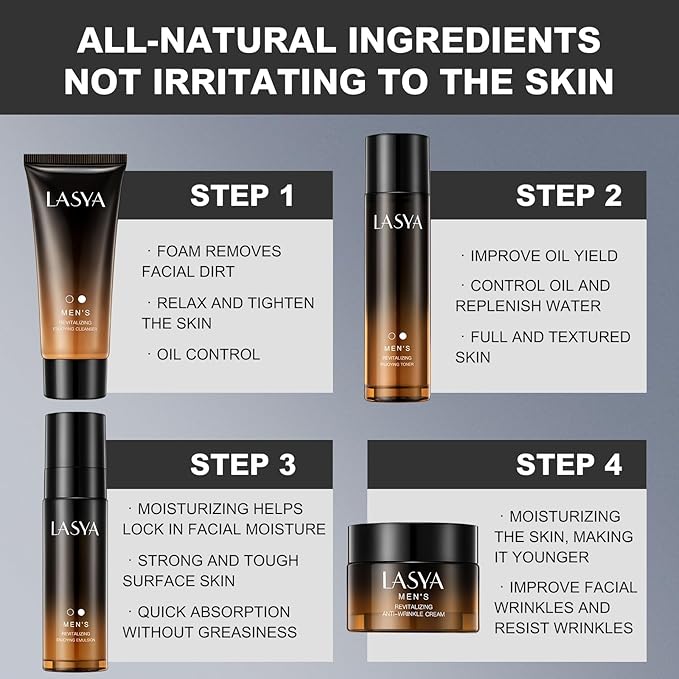 Anti Aging Skin Care Set for Men,Reduce Wrinkles & Hydrate Mens Skin Care Kit Cleanser,Toner,Lotion,Face Cream,Complete Skincare Process for Men Unique Skin Care Sets & Kits(4-Pcs)-Velvo Beauty