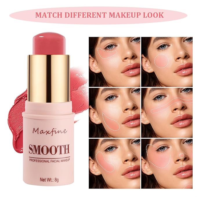 Blush for Cheeks - Cream Blush Stick Face Lip Eyeshadow Tint, 3-in-1 Buildable Pink Blush Makeup Balm Stick For Make Up Women Girl Gift (Peach Melody #2)-Velvo Beauty