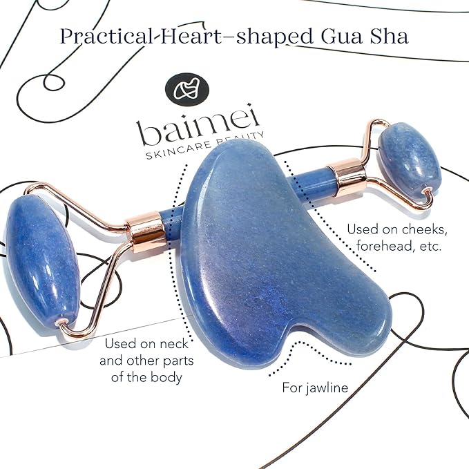 BAIMEI Jade Roller & Gua Sha, Face Roller, Facial Beauty Roller Skin Care Tools, Self Care Gift for Men Women, Massager for Face, Eyes, Neck, Relieve Fine Lines and Wrinkles - Blue-Velvo Beauty