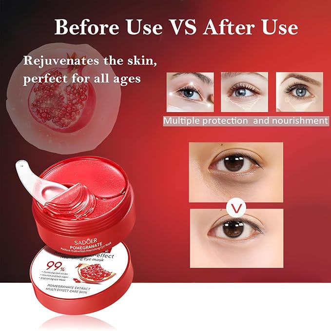 Under Eye Mask - 60 PCS Pomegranate Under Eye Patches for Puffy Eyes, Dark Circles, Eye Bag, Fine Lines and Wrinkles, Reduce Puffiness and Brightening Eye Patch, Eye Gel Pads, Eye Jelly Mask-Velvo Beauty