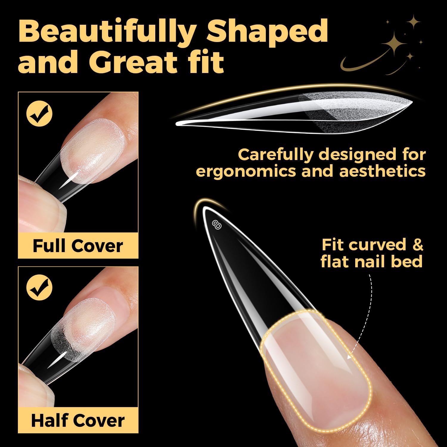 UNA GELLA Halloween Long Stiletto Gel Nail Tips, 600Pcs Pre Etched Long Stiletto Almond Nail Tips Clear Fake Nails Press on Nails No C Curve for DIY Art Salon at Home 12 Sizes-Velvo Beauty
