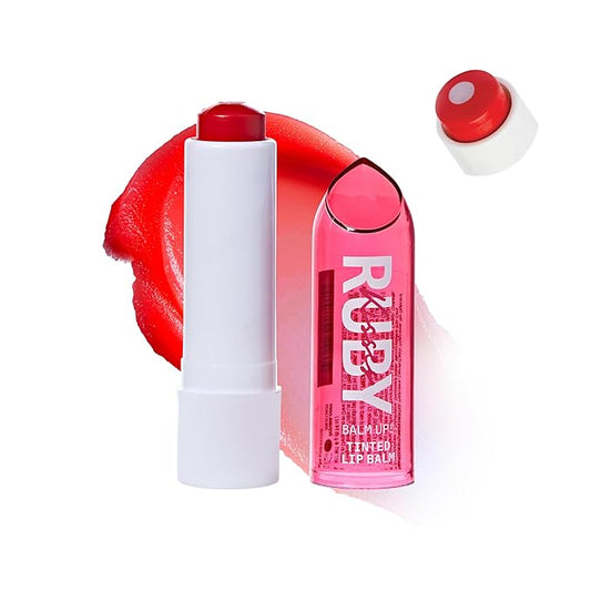 Ruby Kisses Balm Up Tinted Lip Balm, Non-Greasy Hydrating Formula, Nourishing Coconut Core & Vitamin E Infused, Lip Care with Natural Shine, Lightweight Sheer Color (Red)-Velvo Beauty