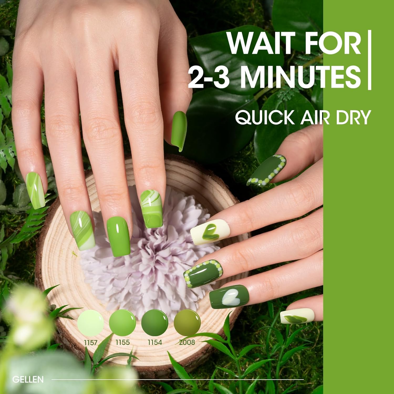 GELLEN Green Nail Polish Non Gel, Fast Air Drying Traditional Regular Green Nail Polish Spring Summer Full Size 6 Colors Lemon Olive Avocado Grass Mint Lime Set for Women Manicure St. Patrick's Day-Velvo Beauty