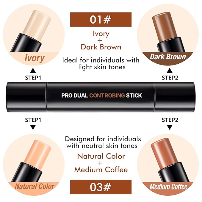4 Colors Cream Contour, Stick Palette, Contouring Concealer, Stick Primer, Face Makeup Kit for Beginners, Cream Concealer and Highlight Stick(#1+3)-Velvo Beauty