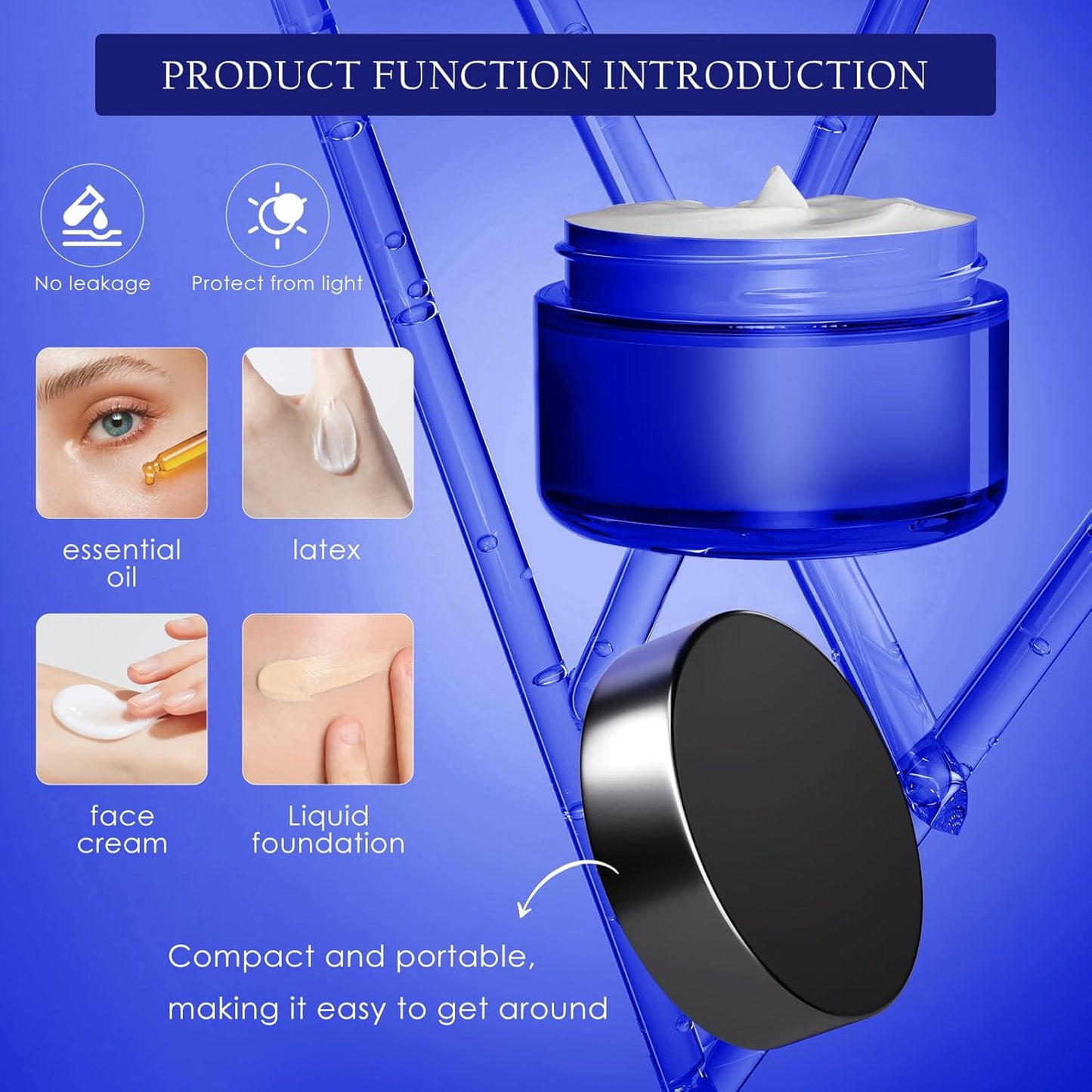 Lil Ray 2 Oz Glass Cream Jars with Black Lid (12 PCS) Empty Cobalt Blue Glass Containers Refillable Cosmetic Vials for Lotion, Ointment-Velvo Beauty