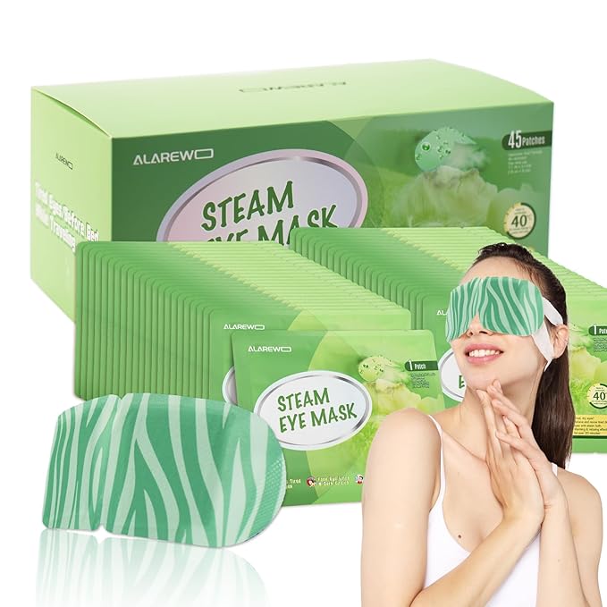 45 Packs Steam Eye Mask Self Heating Moist Eye Compress Disposable SPA Warm Eye Mask for Dry Eyes, Eye Fatigue, Stress Relief, Soothing Headache Travel Trouble Sleeping (Unscented)-Velvo Beauty