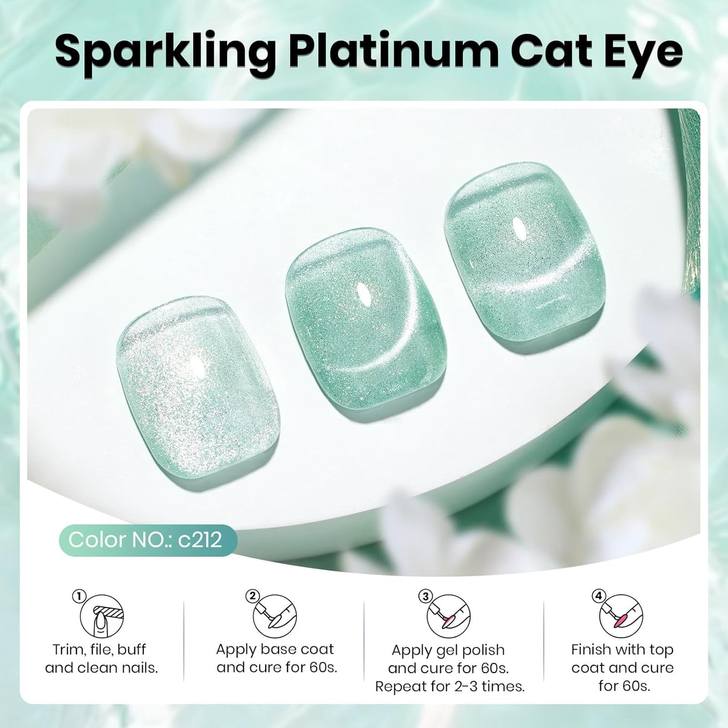 Beetles Green Cat Eye Gel Polish, 15ML Mint Green Cat Eye Glitter Gel Polish with Magnet Soak Off UV Shimmer Velvet Gel Mint Stardust Series French Nail Art Design Manicure Gifts for Women-Velvo Beauty