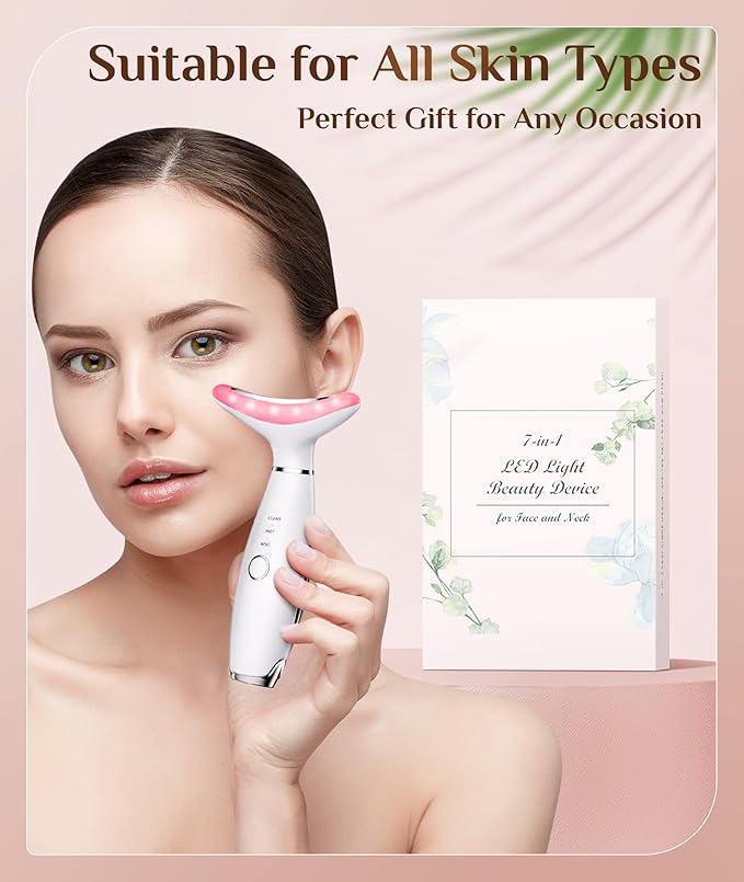 7 Color Galvanic Machines - Red Light Therapy for Face and Neck, Face Massager Tool for Wrinkles, Double Chin, Vibrating Facial Massager with Thermals, White-Velvo Beauty