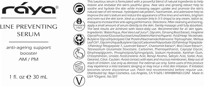 RAYA Line Preventing Serum (507) | Active, Anti-Aging Facial Treatment for All Skin | Helps Reduce Fine Lines and Wrinkles-Velvo Beauty