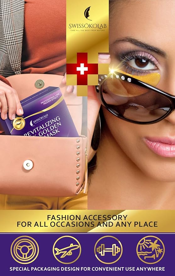SWISSÖKOLAB Under Eye Patches For Puffy Eyes 24k Gold Eye Mask Dark Circles And Puffiness Collagen Eye Gel Pads Moisturizing & Reducing Wrinkles Anti-Aging Hyaluronic Acid (Revitalising)-Velvo Beauty