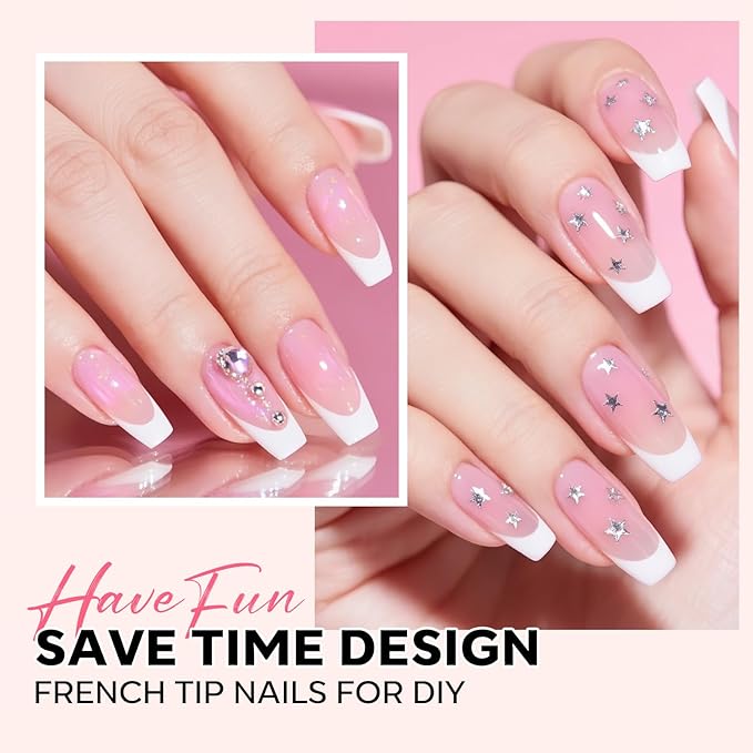 modelones French Tip Press on Nails, 150Pcs Long Square Fake Nails with Nail Box, Pink & White Gel Nail Tips for Women, Soft Glue-On Nails for Natural Salon Look, DIY Nail Art Kit (15 Sizes)-Velvo Beauty