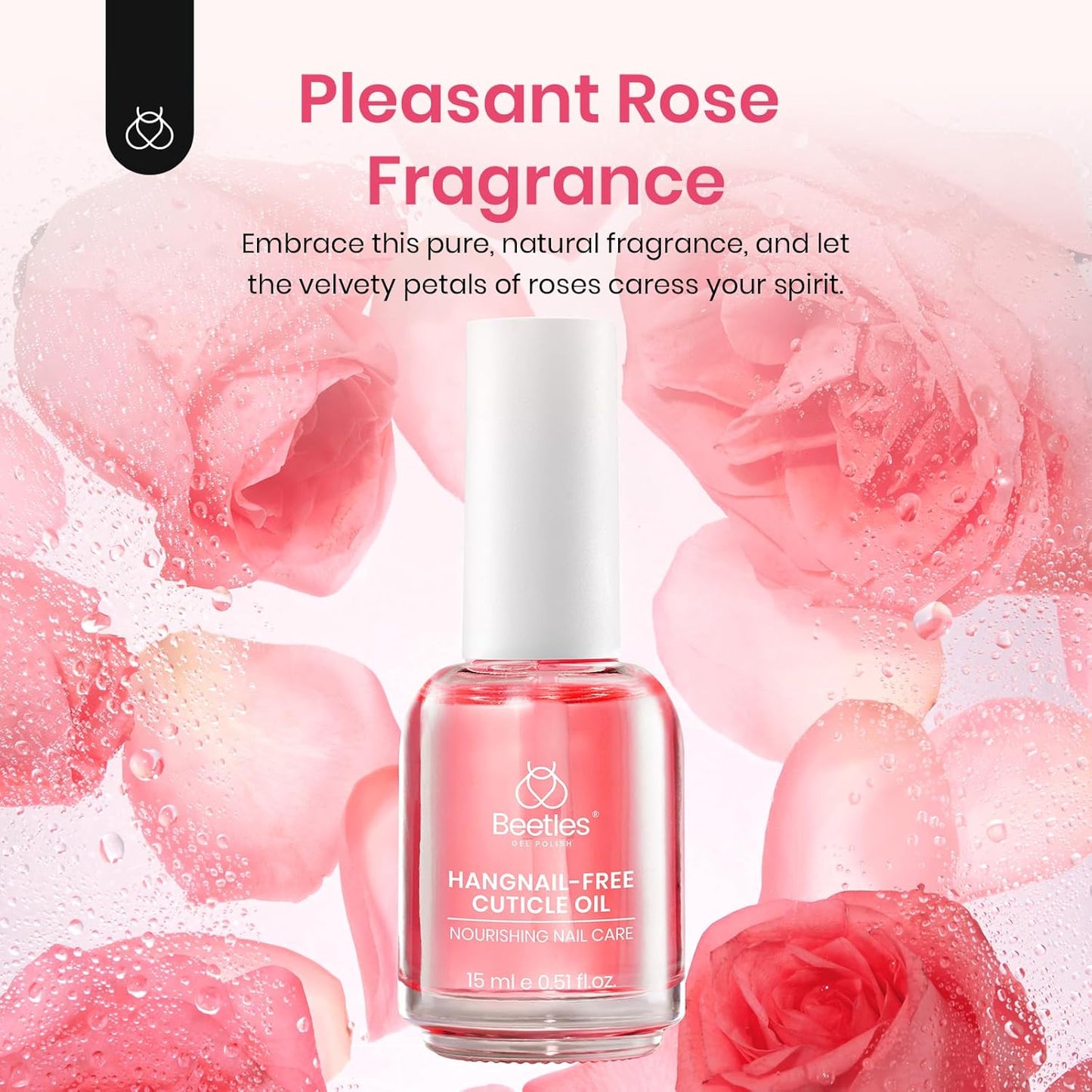 Beetles Cuticle Oil for Nail & Cuticle Care, 15ml Natural Rose Smell Oil with Vitamin E Nourish Condition Dry Stronger Nails SPA & Hand Manicure DIY Salon Needs Gifts for Her Women-Velvo Beauty