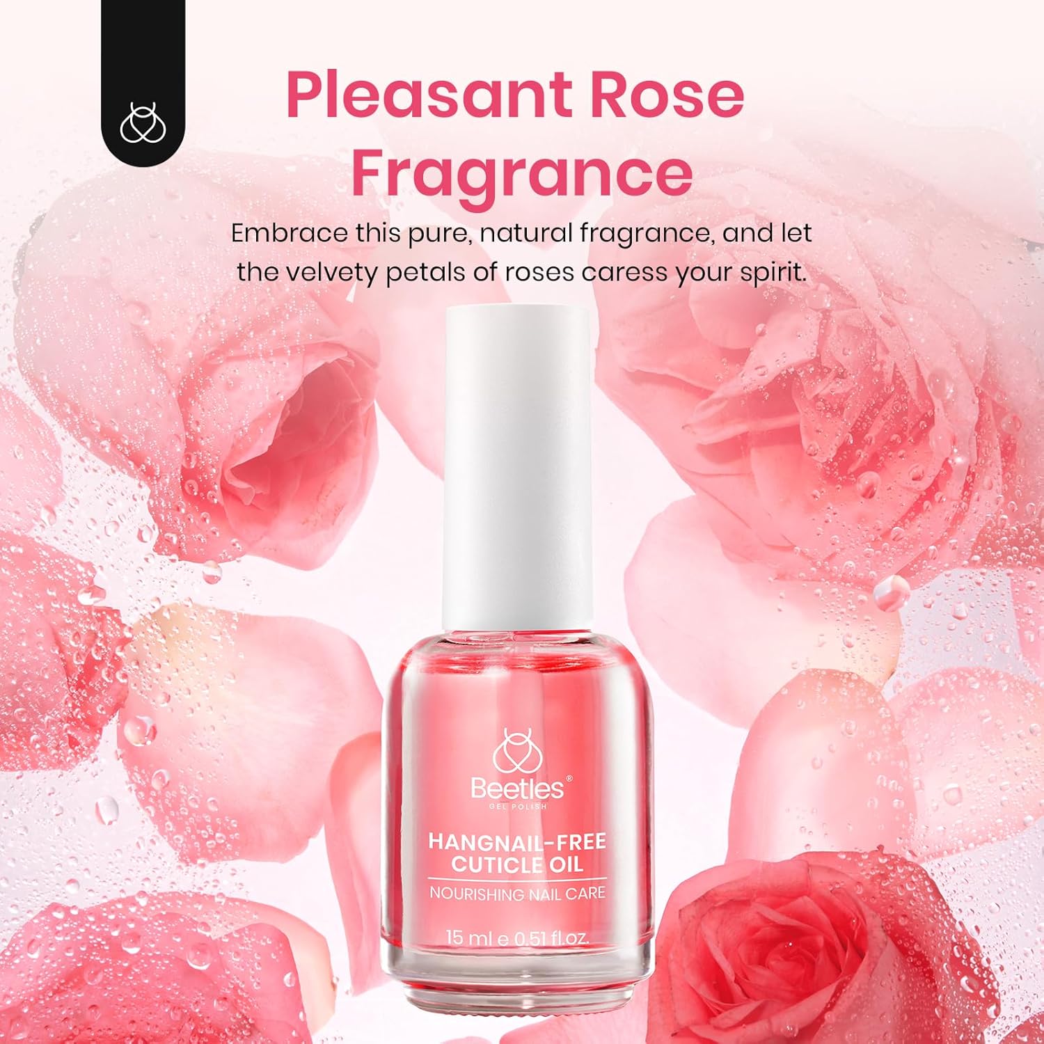 Beetles Cuticle Oil for Nail & Cuticle Care, 15ml Natural Rose Smell Oil with Vitamin E Nourish Condition Dry Stronger Nails SPA & Hand Manicure DIY Salon Needs Gifts for Her Women-Velvo Beauty