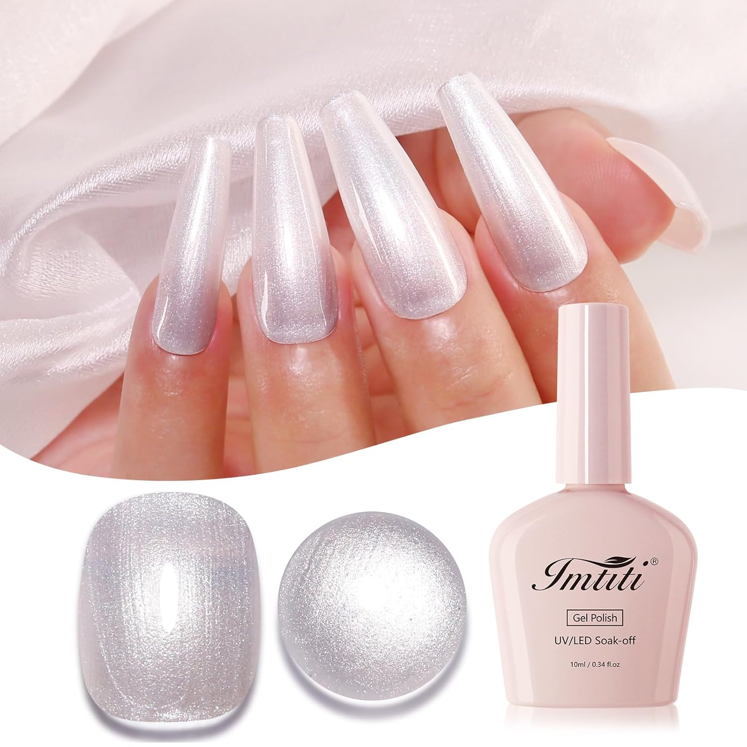 Imtiti Pearl Gel Nail Polish, White Pearl Iridescent Glitter Gel Polish Diamond Shimmer Sparkle Soak Off UV LED Nail Gel Polish Autumn Winter Gel Polish Manicure Gel Nail Kit 10ML-Velvo Beauty