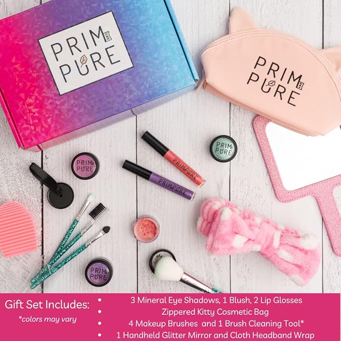 Prim and Pure Ultimate Mineral Kids Makeup Gift Set | Perfect for Play Dates & Birthday Parties | Kids Safe Eyeshadow Makeup – Mineral Blush | Organic & Natural Makeup Kit for Kids| Made in USA-Velvo Beauty