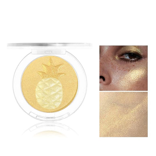 Glitter Highlighter Makeup, 3-In-1 Compact Shimmer Glitter Powder Makeup Blush Face Body Highlighter Illuminator, Silky Smooth Longlasting Lightweight Face Luminizer Bronzer (#02 Pineapple)-Velvo Beauty