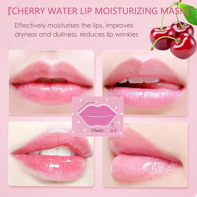 30 Pairs Cherry Lip Masks & 24K Gold Under Eye Patches, Gel Crystal Collagen Lip & Eye Patches for Puffy Eyes, Effectively Moisturizing Nourishes Lip & Eye Skin for Reducing Fine Lines & Dark Circle-Velvo Beauty