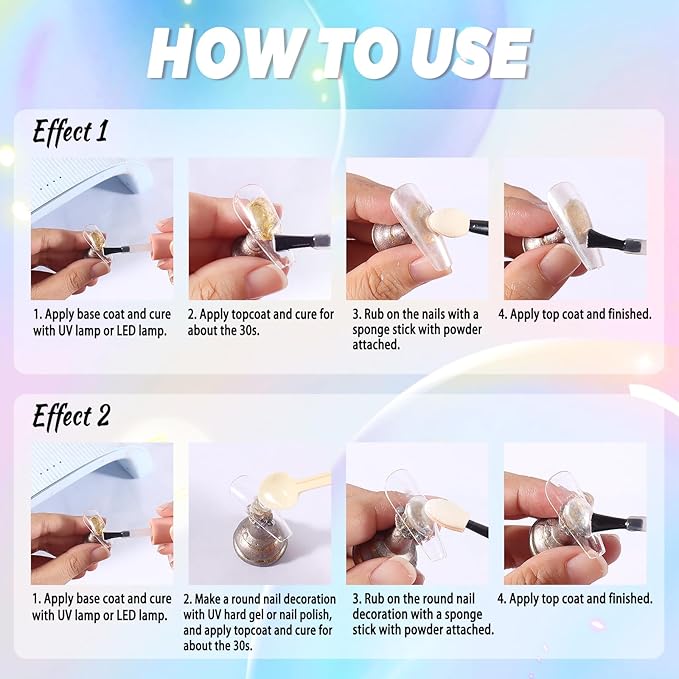 Laza Chameleon Pearl Chrome Nail Powder, 8 Colors Glazed Donut Metallic Mirror Effect Pigment, Iridescent Aurora Nail Glitter Holographic Dust Kit for Gel Nail Art Decoration, Gifts – Gorgeous Mermaid-Velvo Beauty