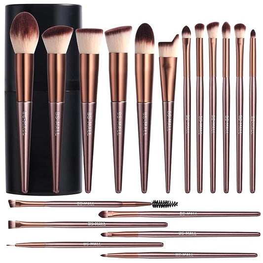 BS-MALL Makeup Brush Set 18 Pcs Premium Synthetic Foundation Powder Concealers Eye shadows Blush Makeup Brushes with black case (B-Brown)-Velvo Beauty