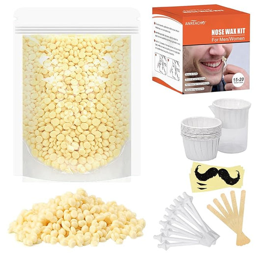 Nose & Ear Hair Wax Kit for Men & Women, 100g Wax with 20 Applicators, Safe Home Grooming Solution for Painless 15-20 Time Usage-Velvo Beauty