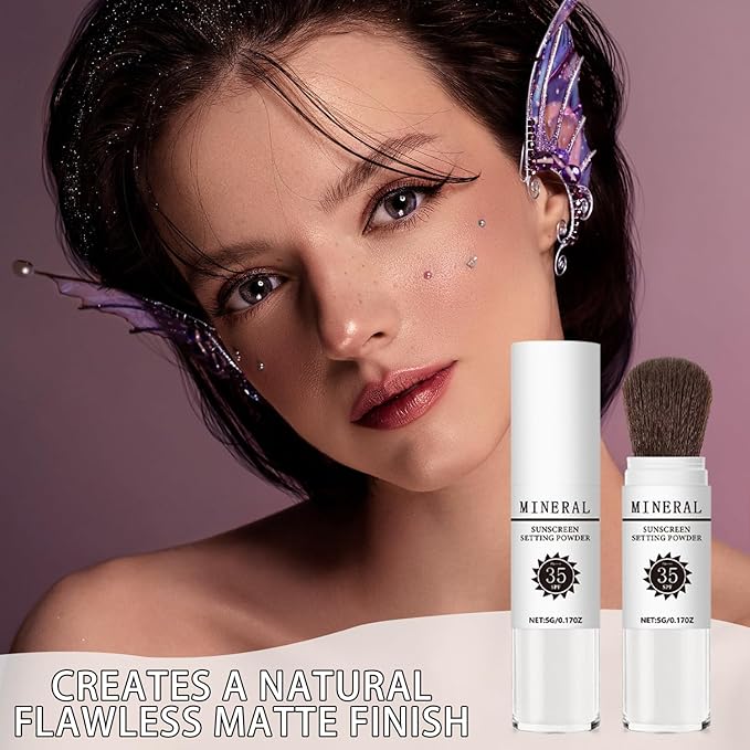 Mineral Sunscreen Setting Powder, SPF 35 Translucent Loose Powder, Mineral Brush Powder, Oil Control Natural Matte Finish, Lasting Lightweight Breathable for All Skin (#03 White)-Velvo Beauty