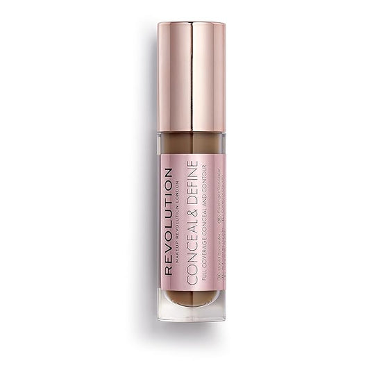 Makeup Revolution Conceal & Define Concealer, Full Coverage Makeup Concealer, Matte Finish & Long Wear, For Dark or Deep Skin Tones, Vegan, C16, 4ml-Velvo Beauty