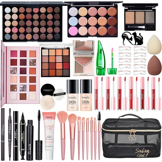 All in One Makeup Kit for Women Full Kit, Make Up Gift Set for Women, Makeup Essential Bundle Includes Foundation Face Primer Eyeshadow Contour Palette Lipstick Eyeliner Mascara Cosmetic Brush Set-Velvo Beauty