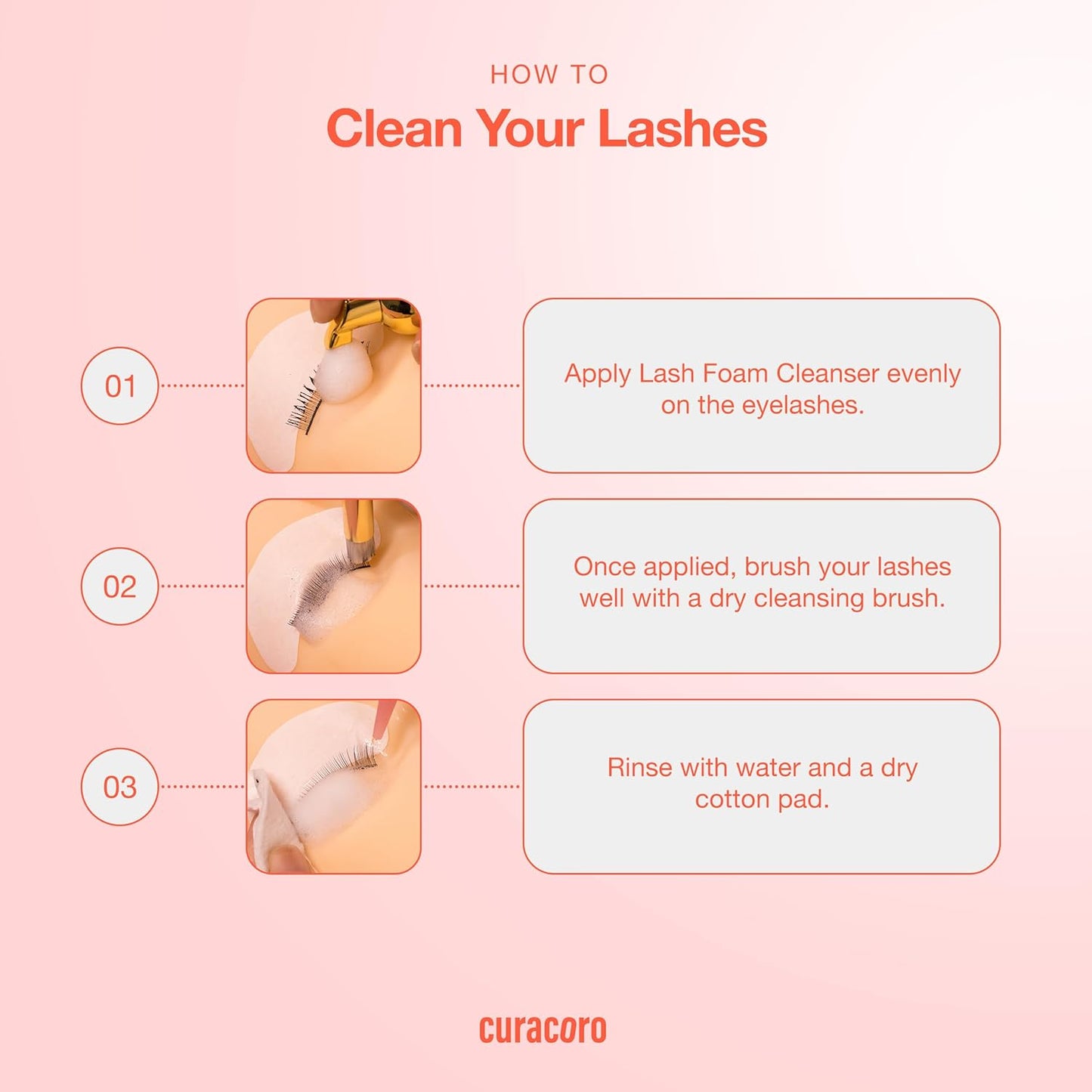 Curacoro 60ML Eyelash Extension Cleanser - Lash Shampoo for Lash Extensions, Eyelash Extension Foam Cleanser for Dry & Sensitive Skin, Gently Removes Waterproof Makeup for Professional & Home Use-Velvo Beauty