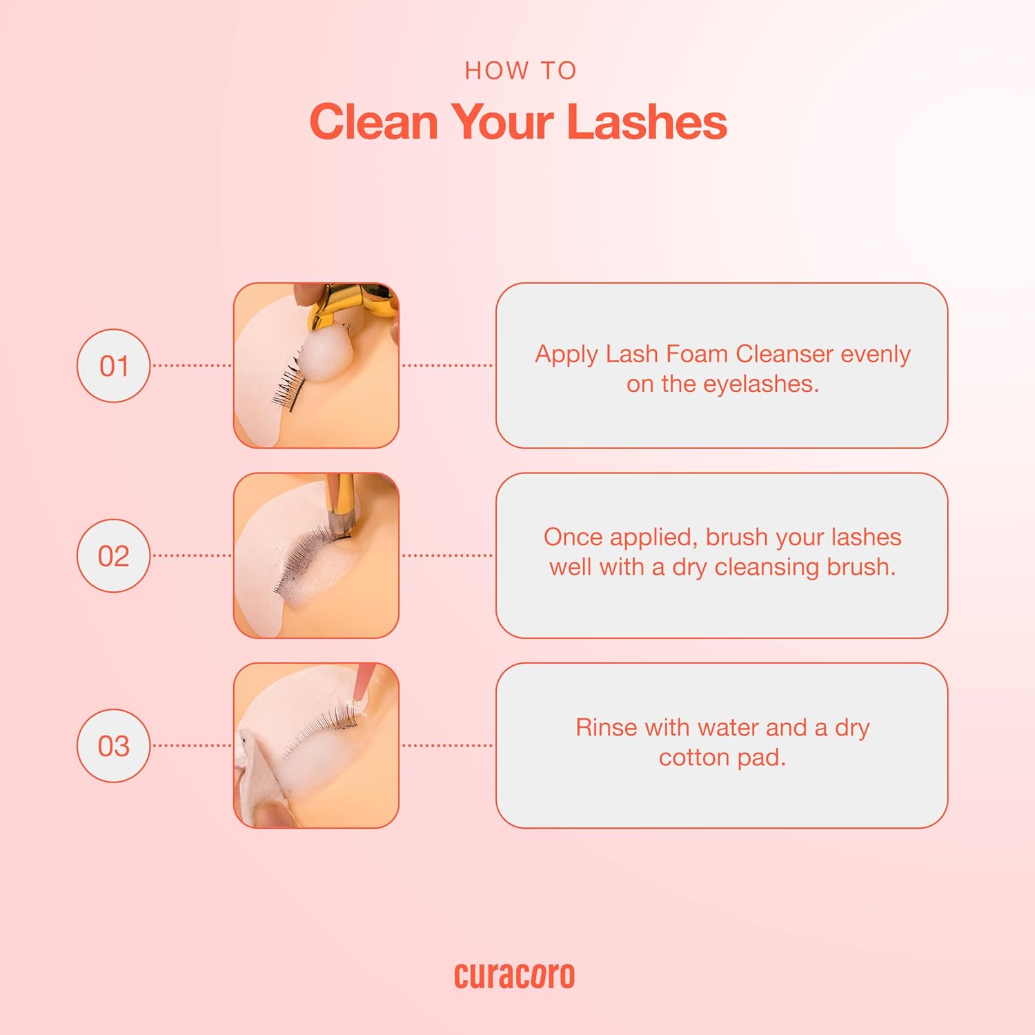 Curacoro 60ML Eyelash Extension Cleanser - Lash Shampoo for Lash Extensions, Eyelash Extension Foam Cleanser for Dry & Sensitive Skin, Gently Removes Waterproof Makeup for Professional & Home Use-Velvo Beauty