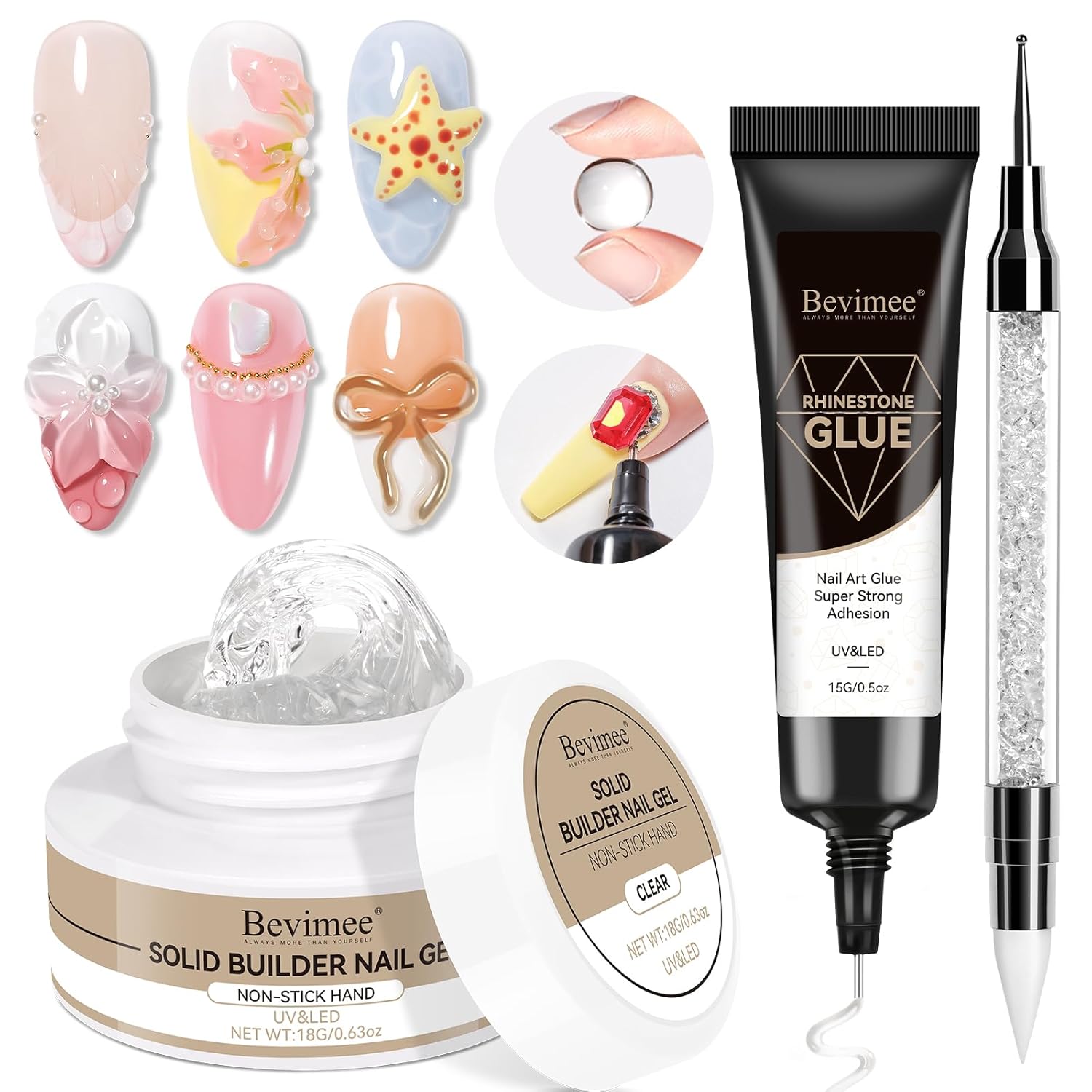 Solid Builder Gel and 15g Rhinestones Glue, Sculpting Gel for Nail Art Clear Non-Stick Hand For Modeling, Sculpture, Nails Extension UV/Led Manicure DIY At Home-Velvo Beauty