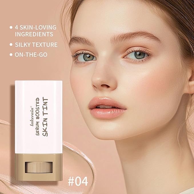 Multi-Use Foundation Stick Beauty Balm Serum Boosted Skin Tint, On-The-Go Tinted Solid Serum, Lightweight and Buildable Creamy Skin Tint Stick Makeup, Natural Finish(04#)-Velvo Beauty