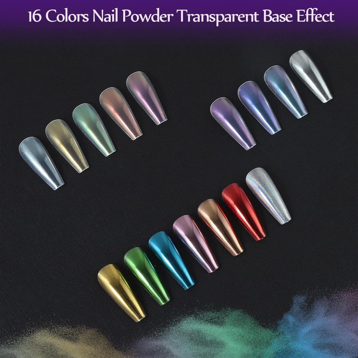 Artdone 16 Colors Chrome Nail Powder, Iridescent Aurora Chameleon Powder Metallic Mirror Effect Pigment Pearlescent Mermaid Pigment Pearl Glitter Dust Kit, Nail Art Decoration, Resin Craft-Velvo Beauty