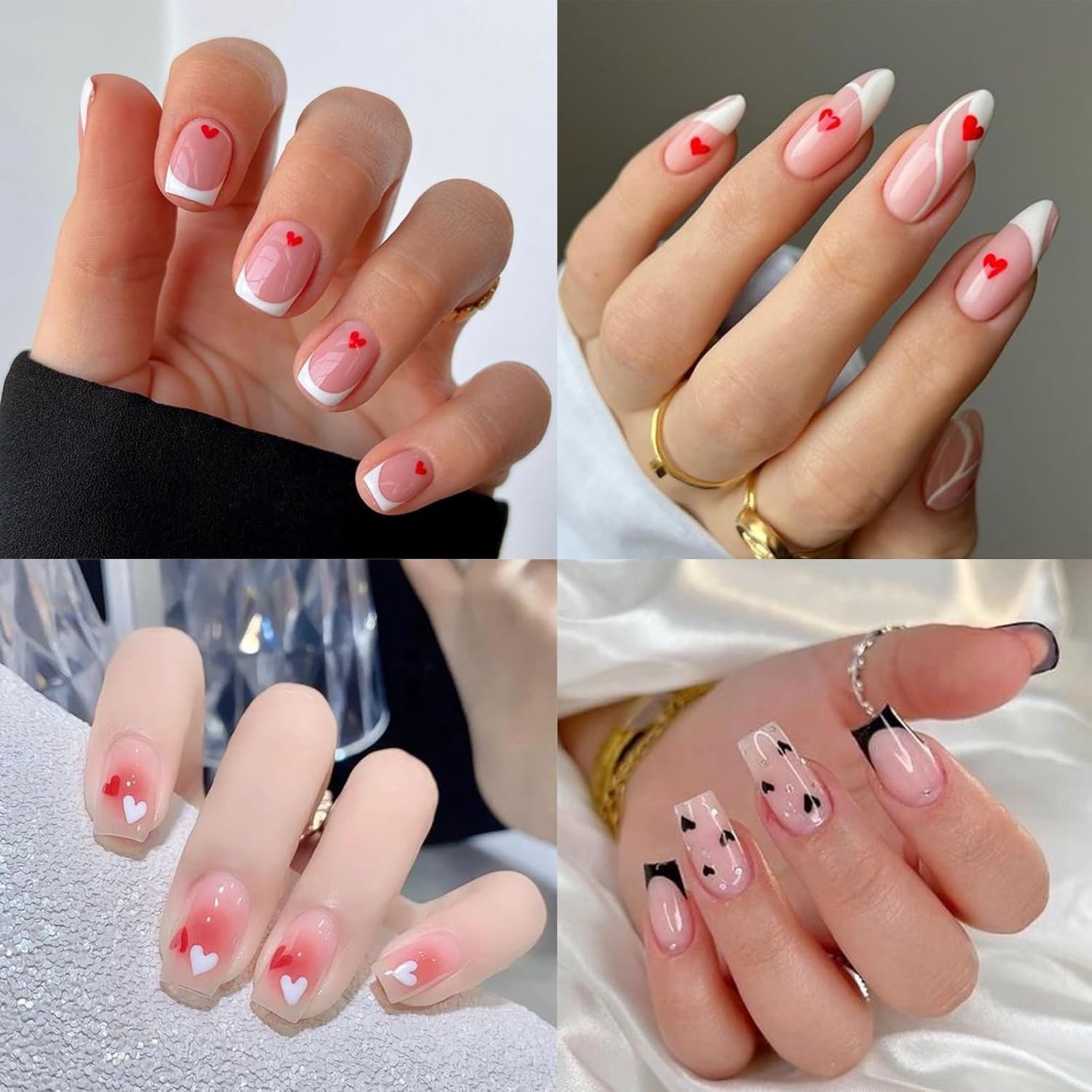 6 Sheets Valentine's Day Heart Nail Art Stickers Decals 3D Self-Adhesive Nail Decals Cute Red and Black Hollow Out Heart Nail Supplies for Women and Girls Valentines DIY Manicure Decorations-Velvo Beauty