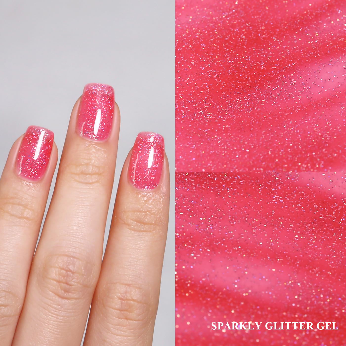 Imtiti Glitter Gel Nail Polish, Strawberry Pink Iridescent Glitter Gel Polish Diamond Shimmer Sparkle Soak Off UV LED Nail Gel Polish Autumn Winter Manicure 10ML-Velvo Beauty