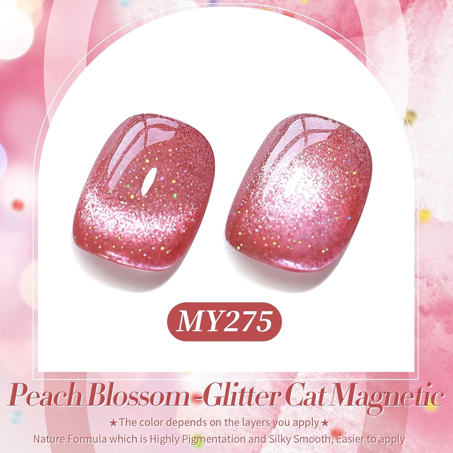 BORN PRETTY Cat Magnetic Eye Gel Nail Polish,Peach Blossom Glitter Cat Magnetic Gel Nail Polish Magnetic Nail Polish for Nail Art Manicure Salon DIY at Home 15ML-Velvo Beauty