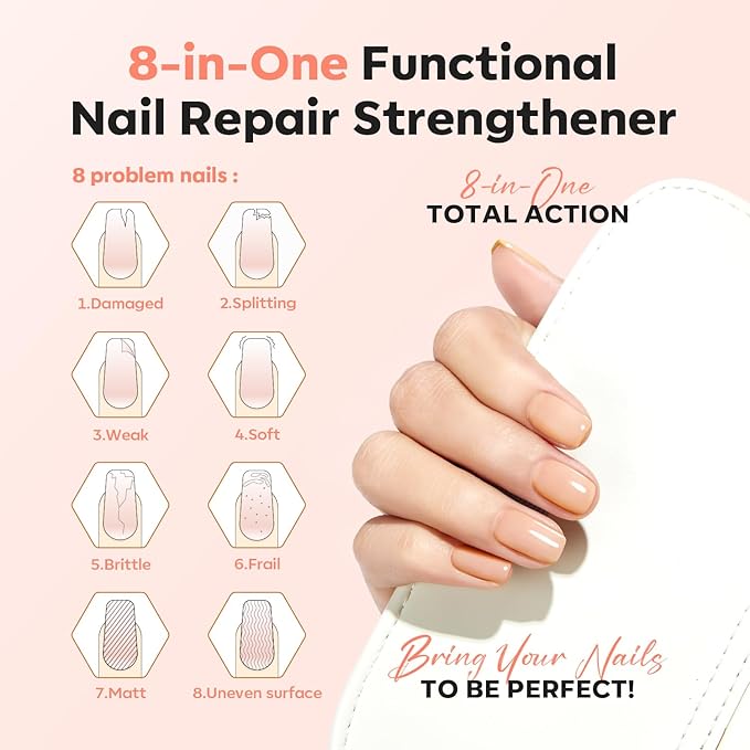 modelones Nail Strengthener Jelly Nude Nail Repair for Damaged Nails Strengthening Polish 15ml Nail Growth and Strengthener Natural Concealer Foundation Nail Care Gifts for Women-Velvo Beauty