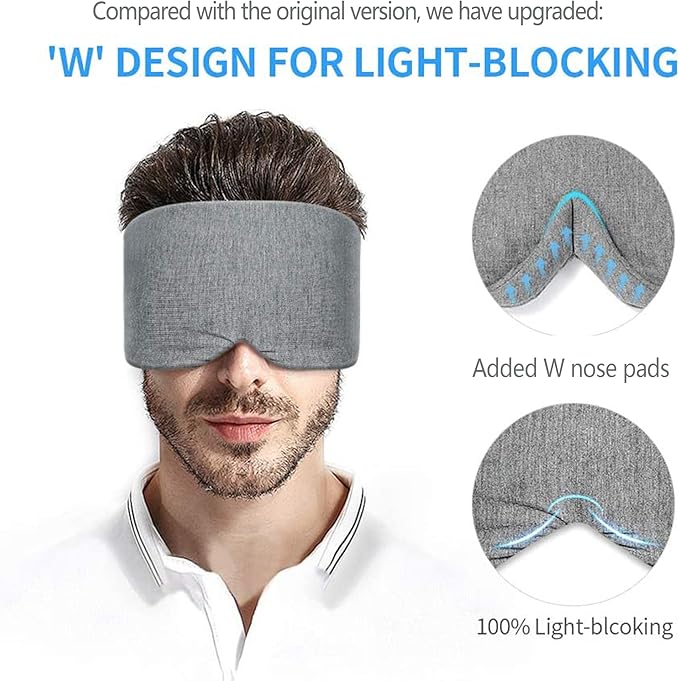 FRESHME Cotton Sleep Eye Mask for Men - Upgrade Design Blackout Side Sleeper Eyes Cover for Night Sleeping, Large Size Wide Soft Travel Airplane Blindfold with Adjustable Velcro Strap for Work Nap-Velvo Beauty