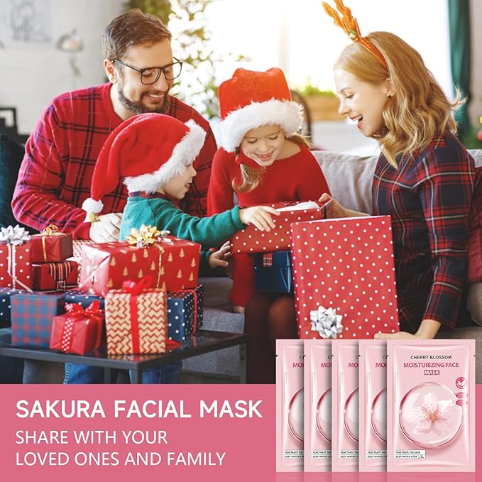5 Pack Sheets Face Masks Skincare For All Skin Types, Cherry Facial Sheet Masks, Hydrating Facial Sheets Mask for Firming, Sheet Mask with Cherry Blossom Face Mask for Glowing Skin-Velvo Beauty