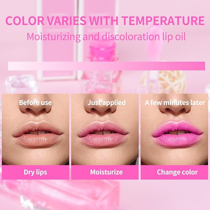 2pc Magic Color Changing Lip Oil, Hydrating Lip Glow Oil Plumping Gloss Tinted Lip Balm Transparent Moisturizing Toot Lip Care-Velvo Beauty